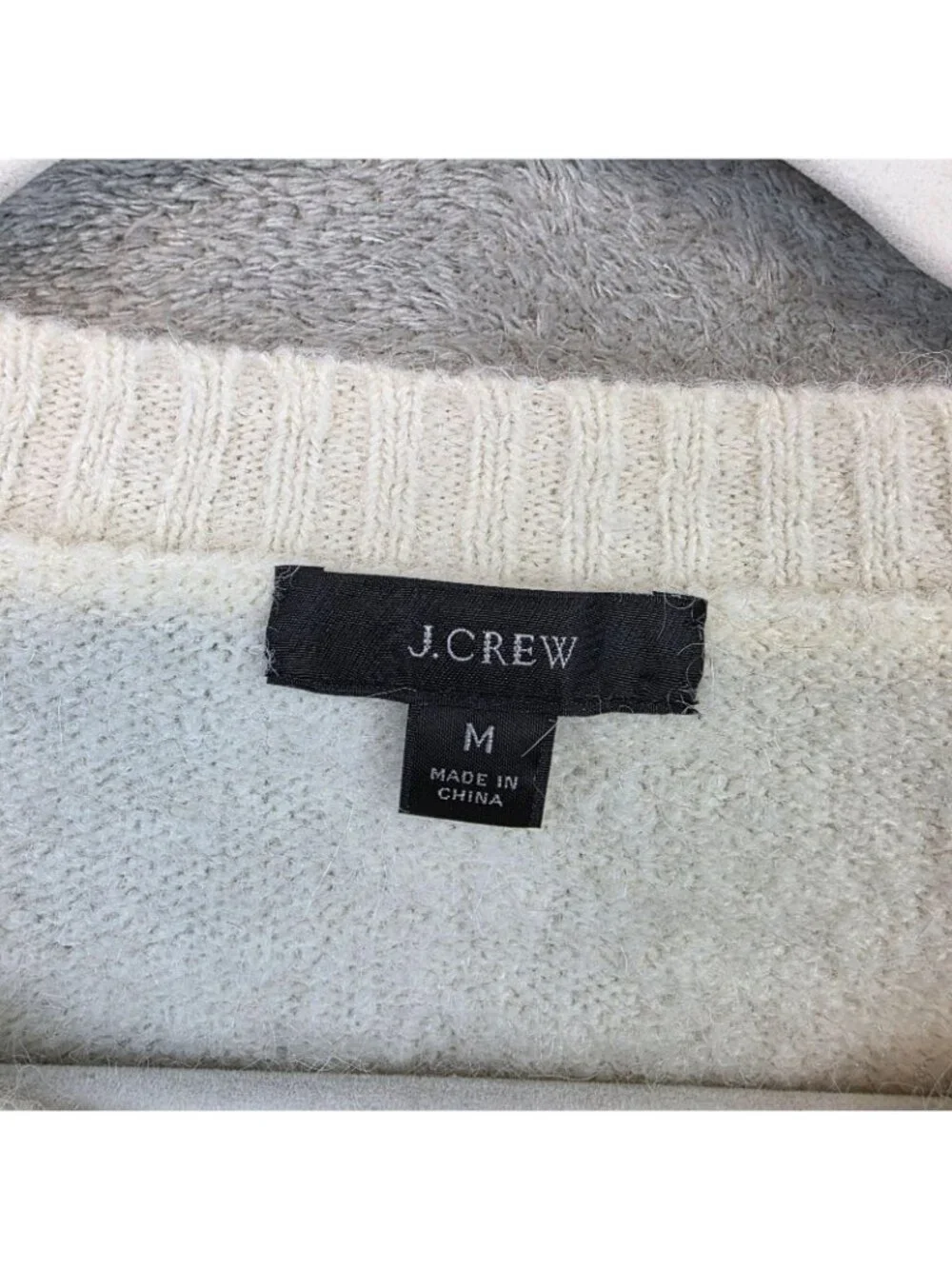 J Crew Sweater Womens M Cream Striped Soft Alpaca Crew Neck Long Sleeve Knit